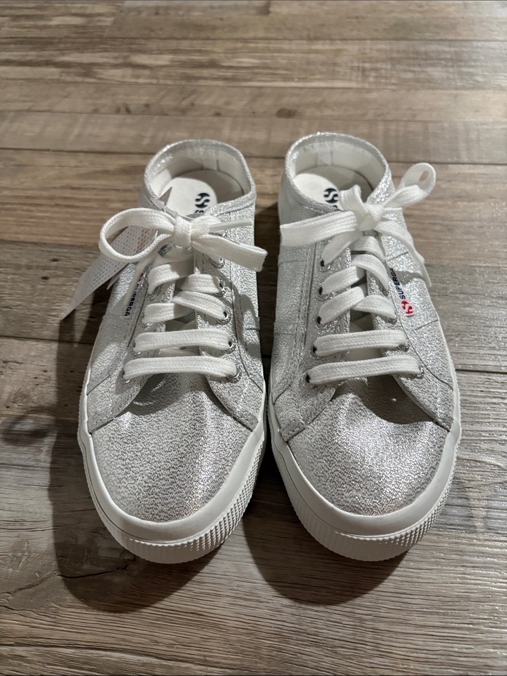 Superga Silver Glitter Low-Top Lace-Up Sneakers